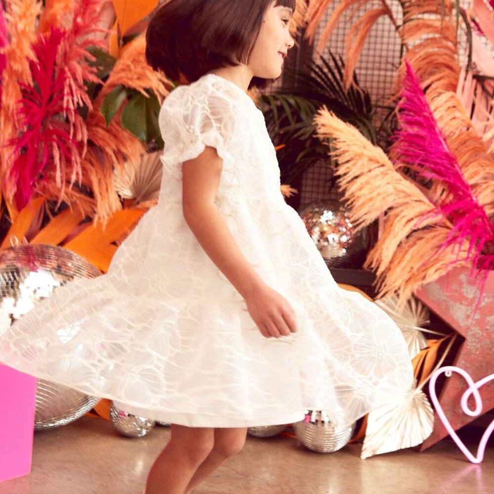 Next Direct England Organza Floral Tiered Party Dress Ivory Ecru Cream 12Y - Picture 5 of 7